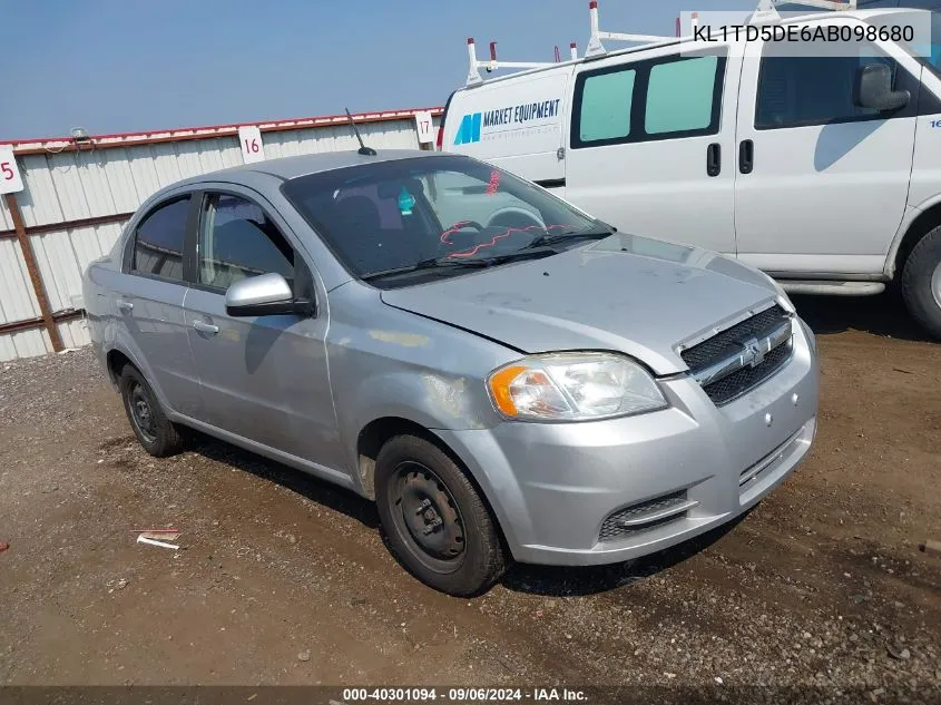 2010 Chevrolet Aveo Ls VIN: KL1TD5DE6AB098680 Lot: 40301094