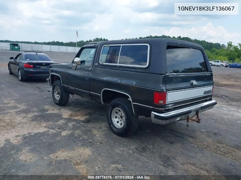 1990 Chevrolet Blazer V10 VIN: 1GNEV18K3LF136067 Lot: 39778376