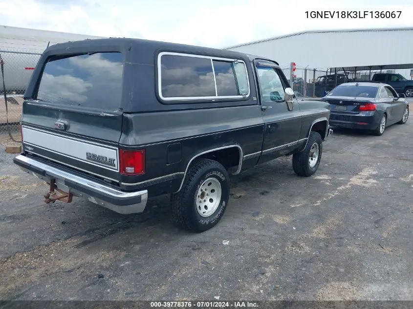 1990 Chevrolet Blazer V10 VIN: 1GNEV18K3LF136067 Lot: 39778376