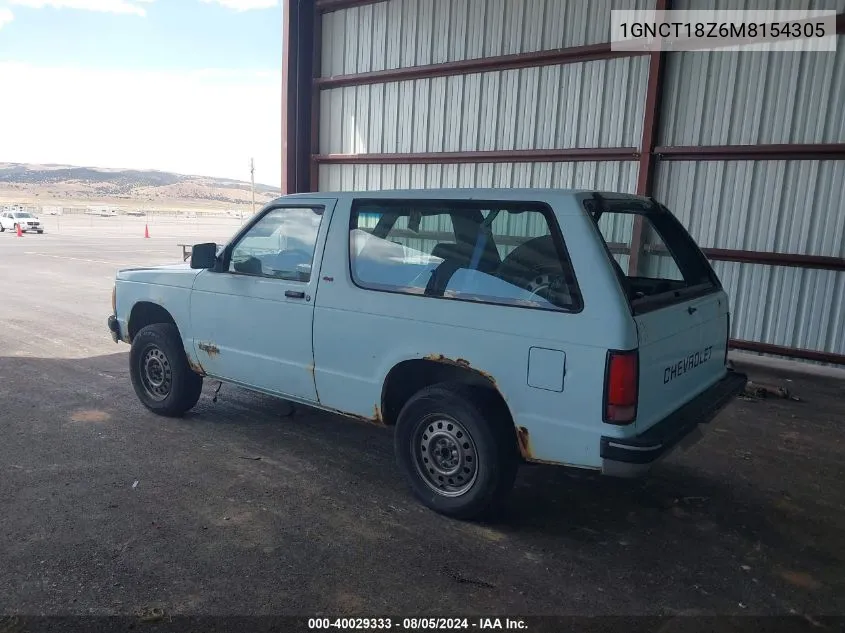 1991 Chevrolet Blazer S10 VIN: 1GNCT18Z6M8154305 Lot: 40029333