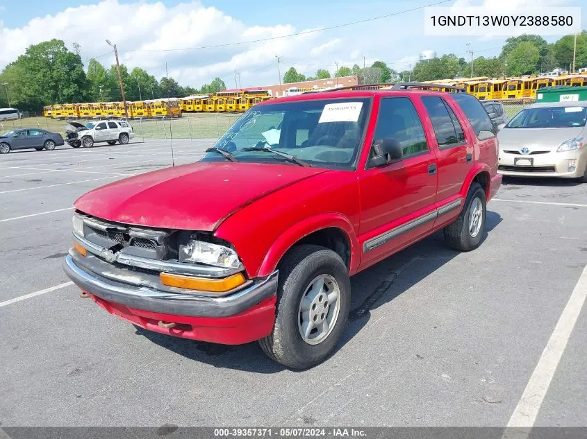 2000 Chevrolet Blazer Ls VIN: 1GNDT13W0Y2388580 Lot: 39357371