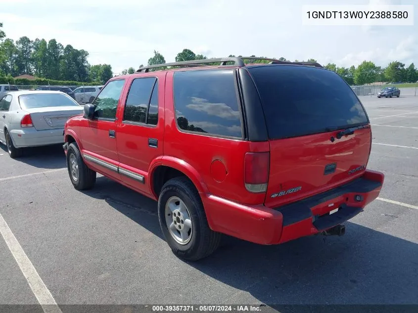 2000 Chevrolet Blazer Ls VIN: 1GNDT13W0Y2388580 Lot: 39357371