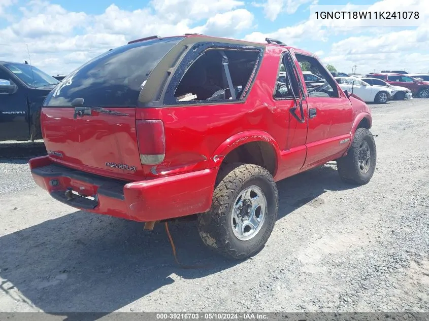 2001 Chevrolet Blazer Ls VIN: 1GNCT18W11K241078 Lot: 39216703