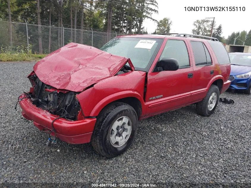 1GNDT13W52K155110 2002 Chevrolet Blazer Ls