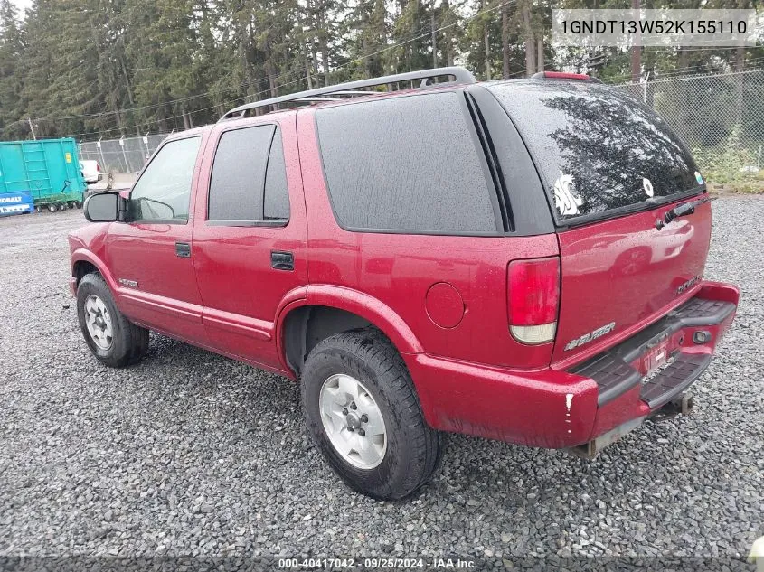 1GNDT13W52K155110 2002 Chevrolet Blazer Ls