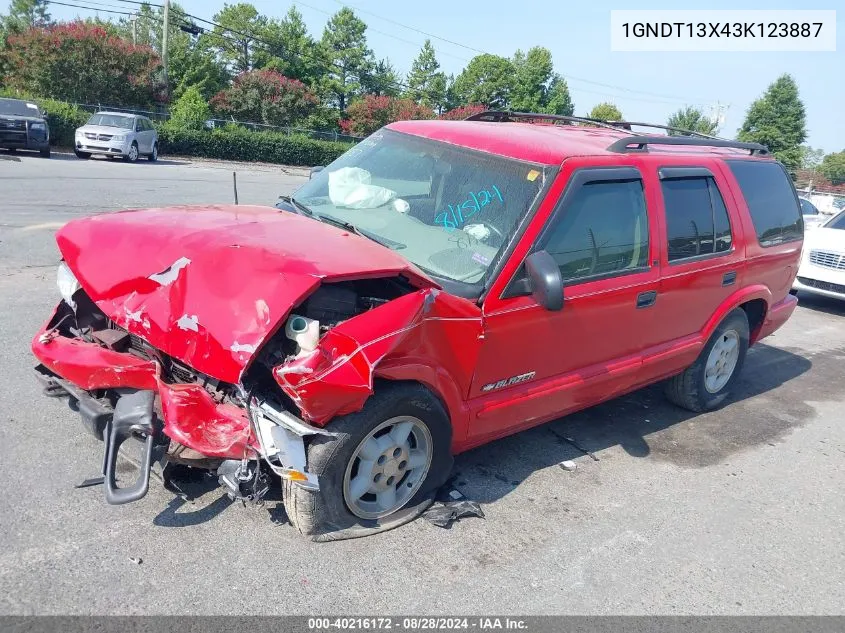 1GNDT13X43K123887 2003 Chevrolet Blazer Ls