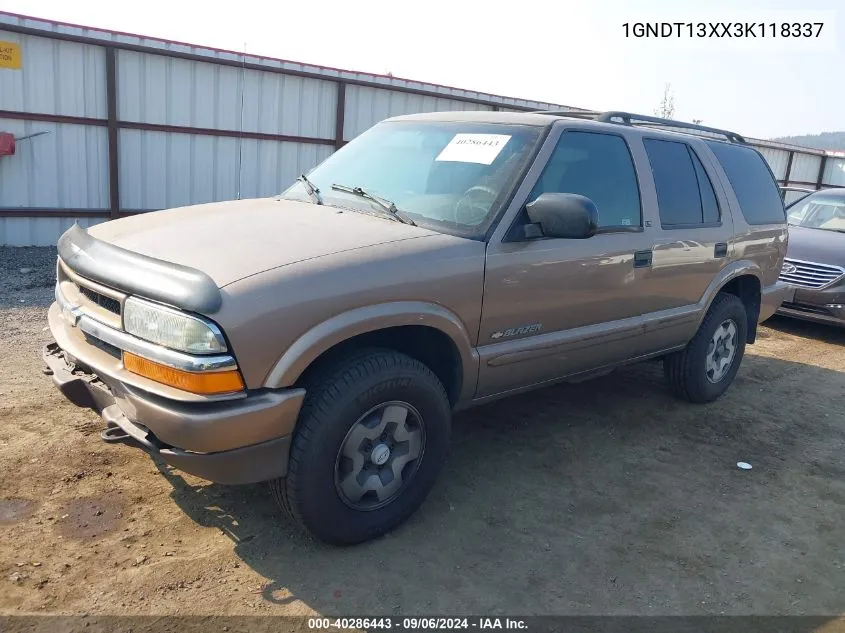 2003 Chevrolet Blazer Ls VIN: 1GNDT13XX3K118337 Lot: 40286443