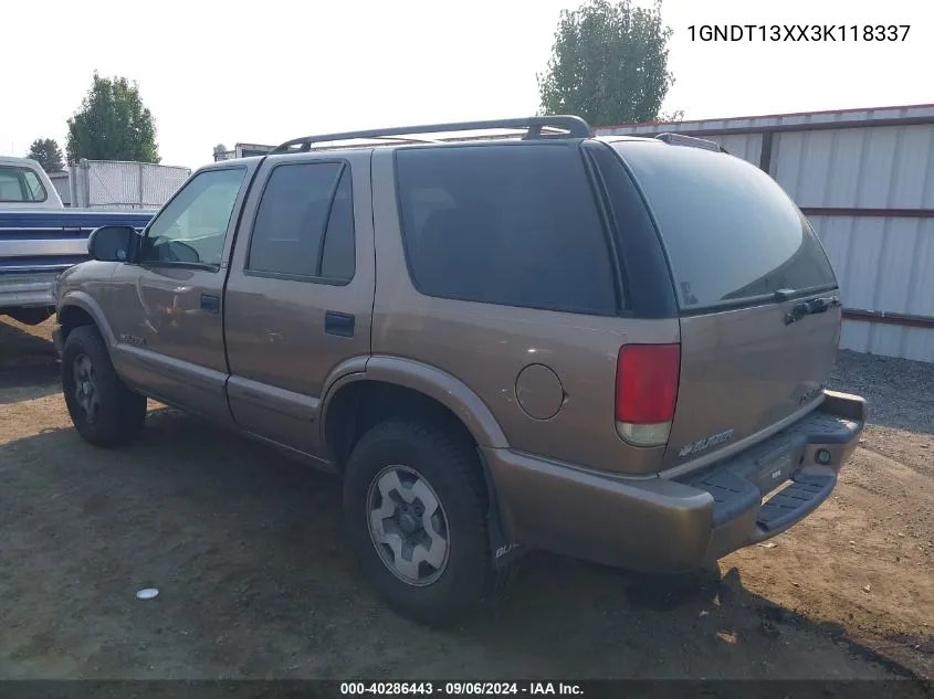 2003 Chevrolet Blazer Ls VIN: 1GNDT13XX3K118337 Lot: 40286443