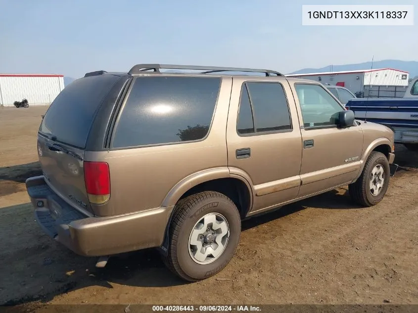 2003 Chevrolet Blazer Ls VIN: 1GNDT13XX3K118337 Lot: 40286443