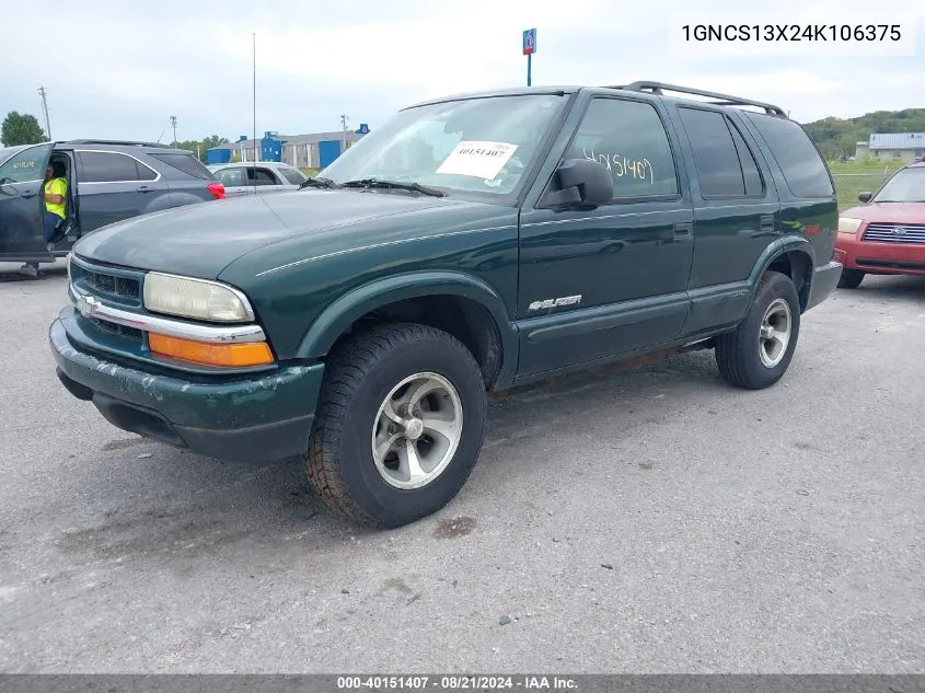 2004 Chevrolet Blazer VIN: 1GNCS13X24K106375 Lot: 40151407