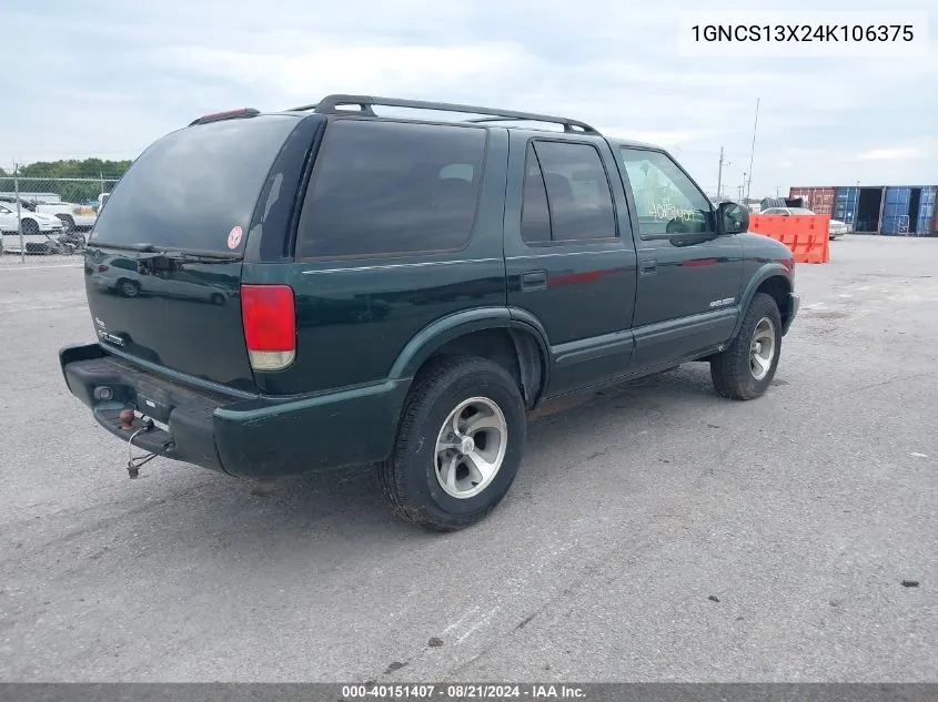 2004 Chevrolet Blazer VIN: 1GNCS13X24K106375 Lot: 40151407