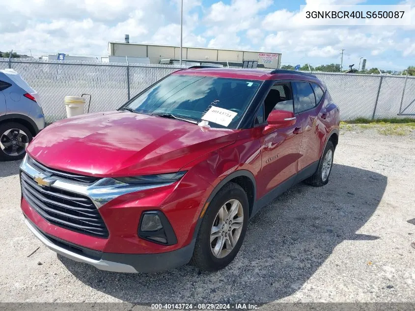 2020 Chevrolet Blazer Fwd 2Lt VIN: 3GNKBCR40LS650087 Lot: 40143724