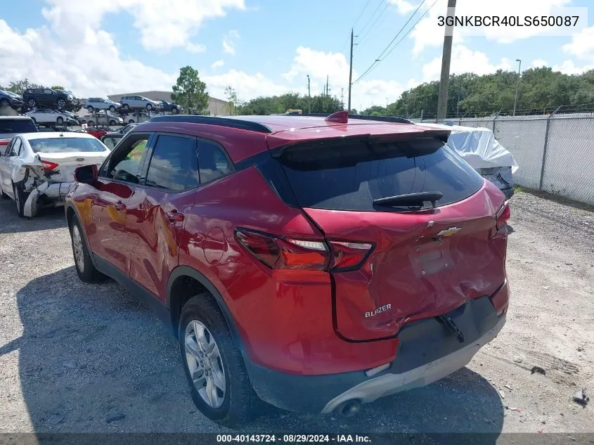 2020 Chevrolet Blazer Fwd 2Lt VIN: 3GNKBCR40LS650087 Lot: 40143724