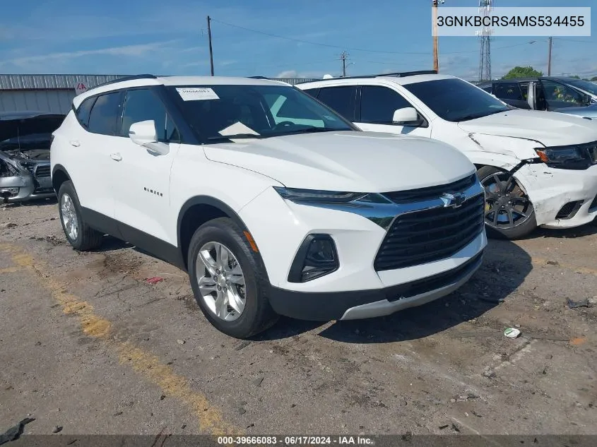 2021 Chevrolet Blazer Fwd 2Lt VIN: 3GNKBCRS4MS534455 Lot: 39666083