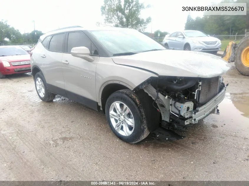 2021 Chevrolet Blazer Fwd 1Lt VIN: 3GNKBBRAXMS526670 Lot: 39697343