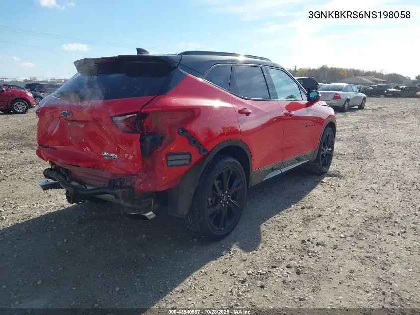 3GNKBKRS6NS198058 2022 Chevrolet Blazer Awd Rs