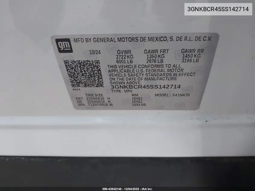 3GNKBCR45SS142714 2025 Chevrolet Blazer Fwd 2Lt