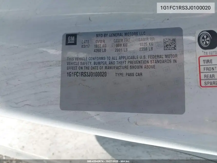 1G1FC1RS3J0100020 2018 Chevrolet Camaro 2Lt