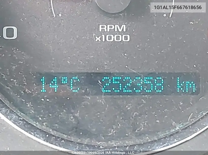 2006 Chevrolet Cobalt Lt VIN: 1G1AL15F667618656 Lot: 12626589x