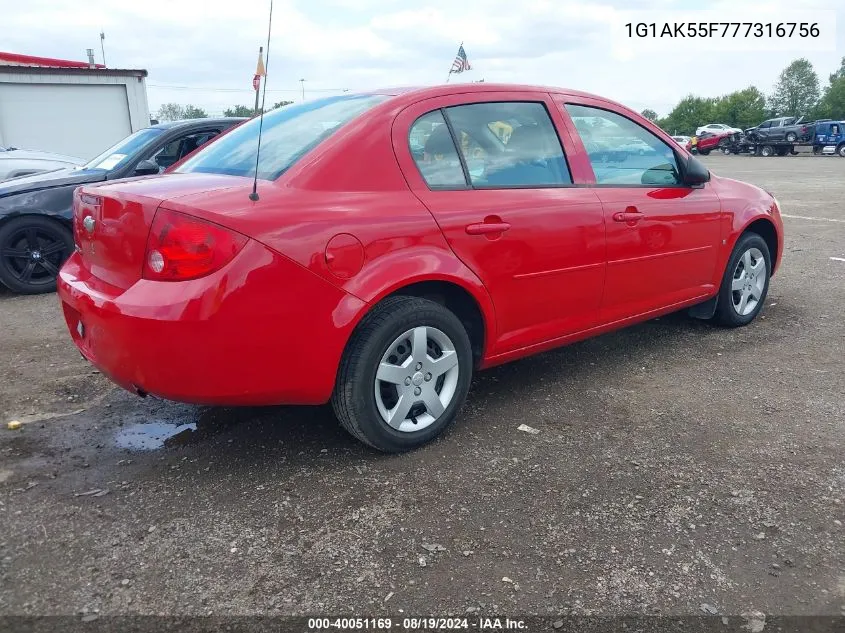 2007 Chevrolet Cobalt Ls VIN: 1G1AK55F777316756 Lot: 40051169