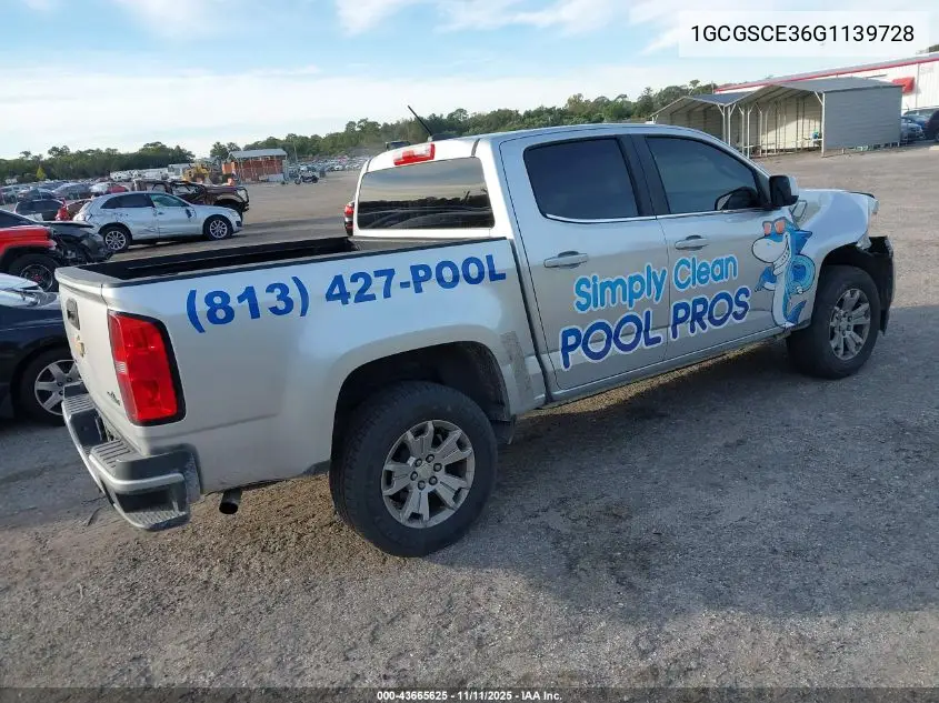1GCGSCE36G1139728 2016 Chevrolet Colorado Lt
