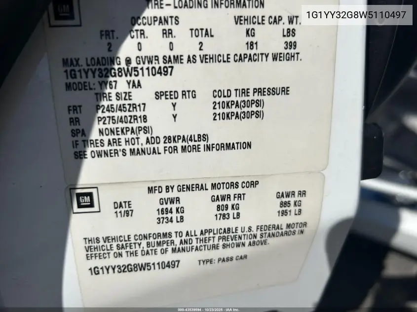 1G1YY32G8W5110497 1998 Chevrolet Corvette