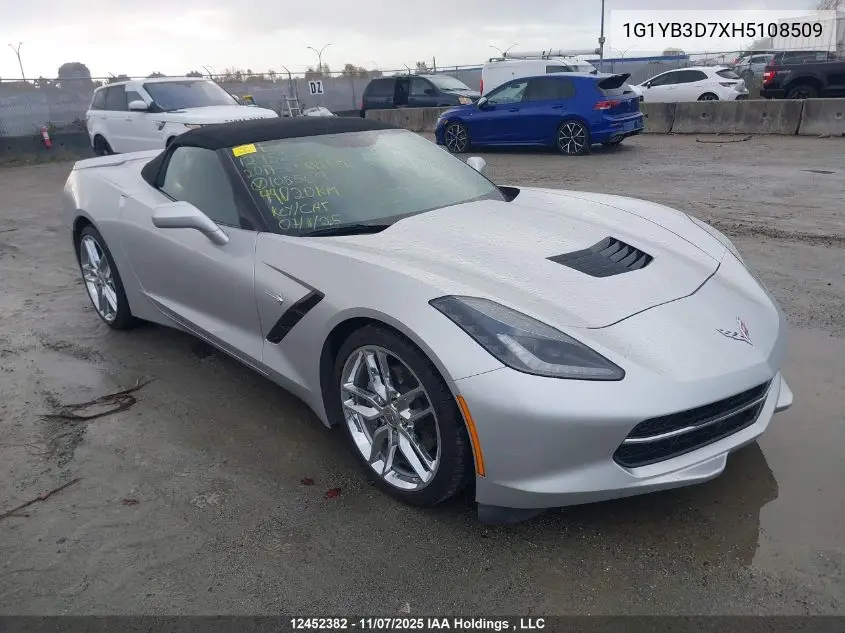 1G1YB3D7XH5108509 2017 Chevrolet Corvette Stingray 1Lt