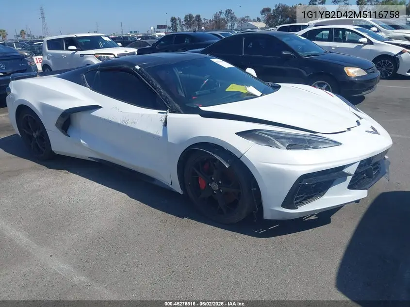 1G1YB2D42M5116758 2021 Chevrolet Corvette Stingray Rwd 2Lt