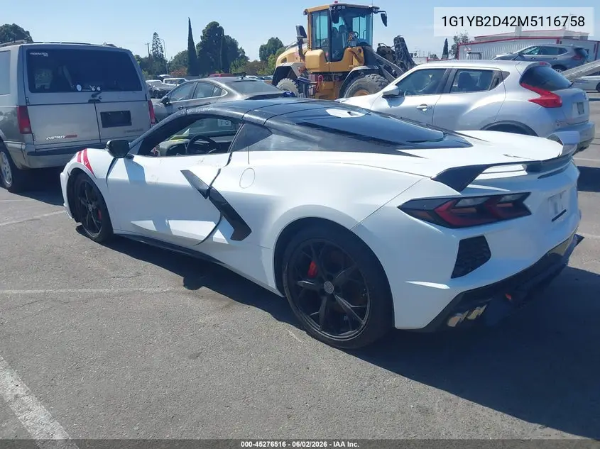 1G1YB2D42M5116758 2021 Chevrolet Corvette Stingray Rwd 2Lt