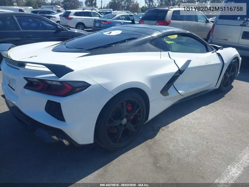 1G1YB2D42M5116758 2021 Chevrolet Corvette Stingray Rwd 2Lt