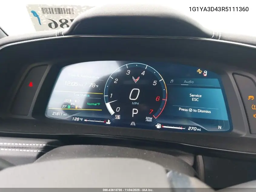 1G1YA3D43R5111360 2024 Chevrolet Corvette Stingray Rwd 1Lt