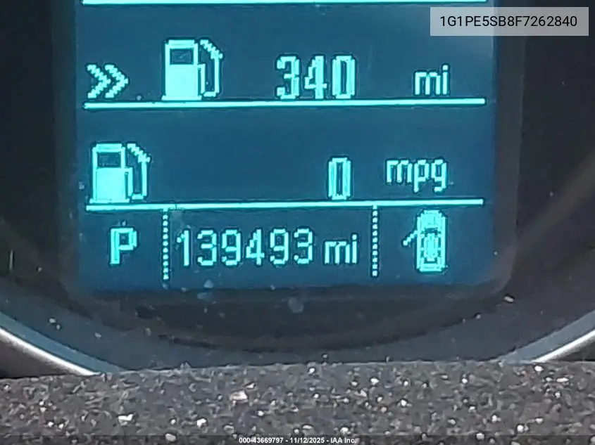 1G1PE5SB8F7262840 2015 Chevrolet Cruze 2Lt Auto