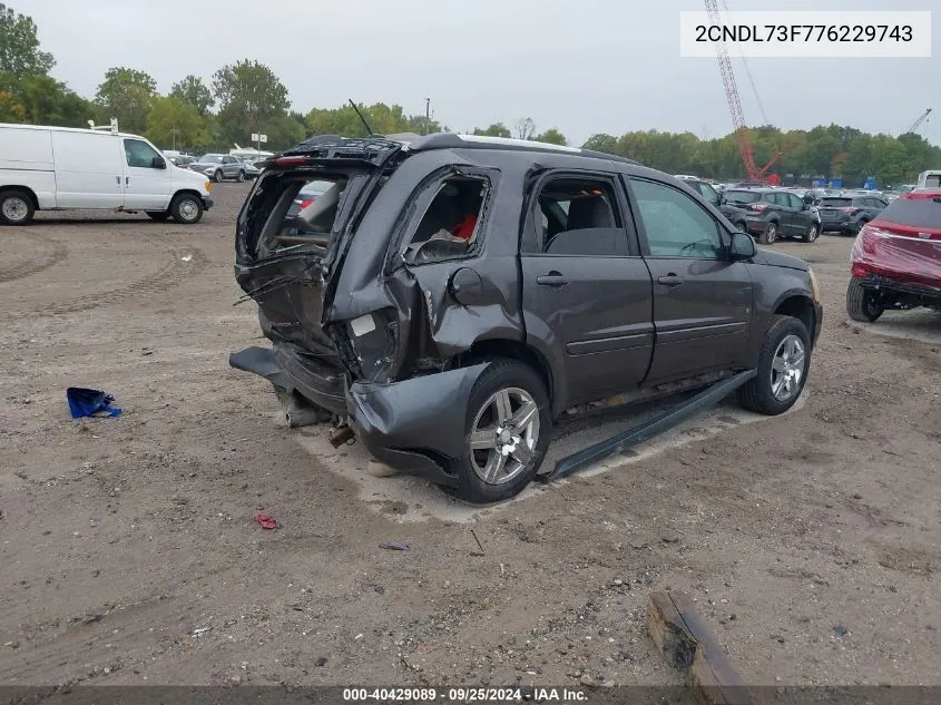 2007 Chevrolet Equinox Lt VIN: 2CNDL73F776229743 Lot: 40429089