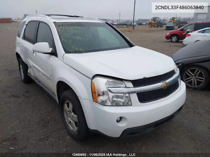 2CNDL33F486063840 2008 Chevrolet Equinox Lt
