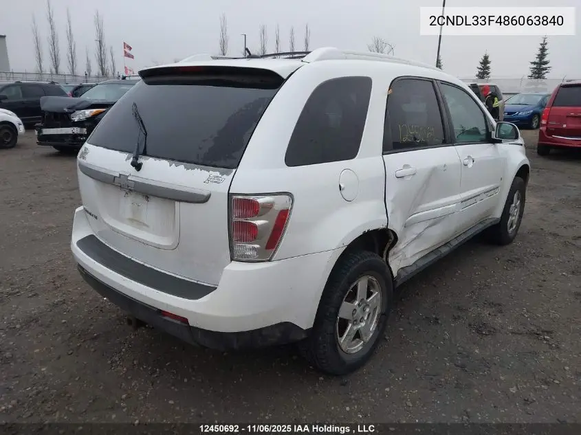 2CNDL33F486063840 2008 Chevrolet Equinox Lt