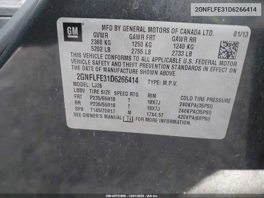 2GNFLFE31D6266414 2013 Chevrolet Equinox Ltz