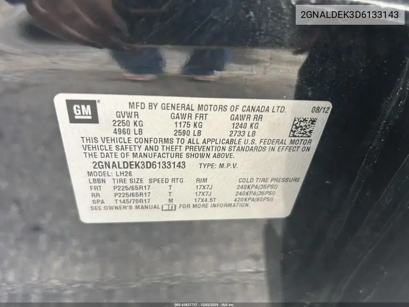 2GNALDEK3D6133143 2013 Chevrolet Equinox 1Lt