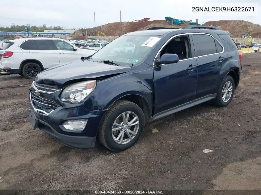 2017 Chevrolet Equinox Lt VIN: 2GNALCEK9H6322671 Lot: 40424563