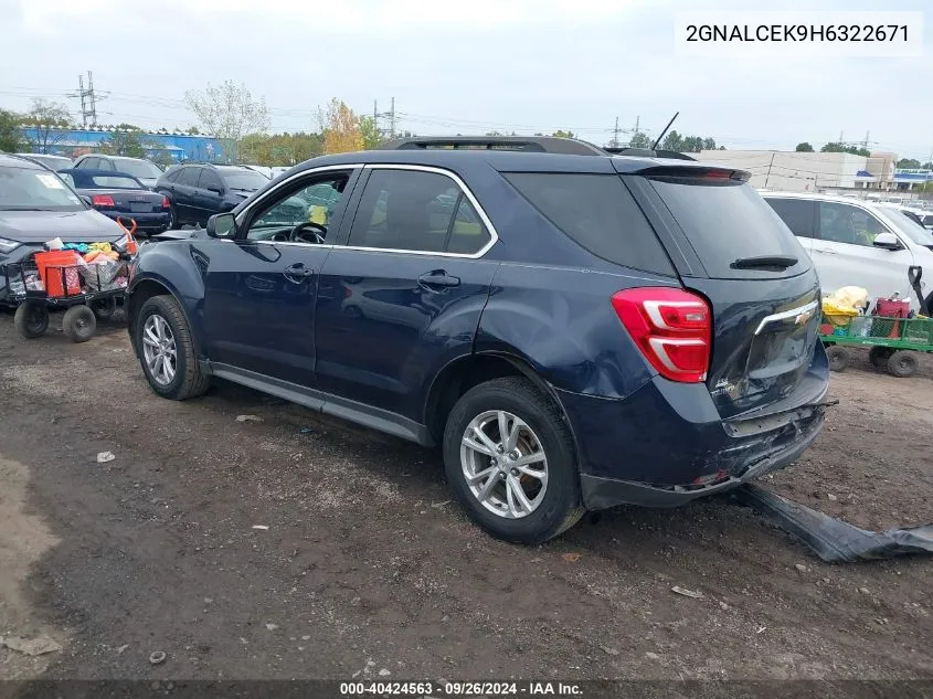 2017 Chevrolet Equinox Lt VIN: 2GNALCEK9H6322671 Lot: 40424563