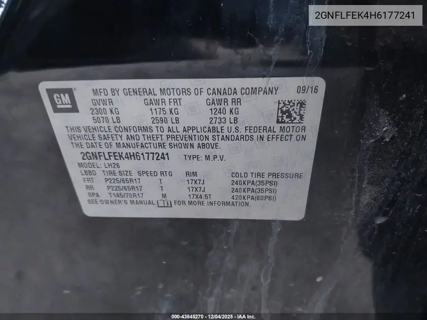 2GNFLFEK4H6177241 2017 Chevrolet Equinox Lt
