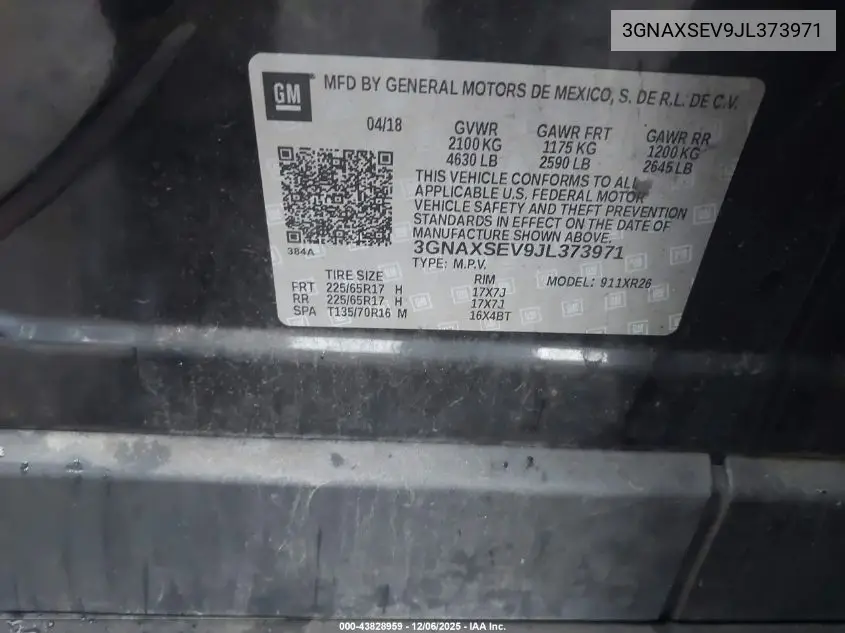 3GNAXSEV9JL373971 2018 Chevrolet Equinox Lt