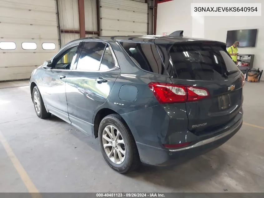 2019 Chevrolet Equinox Lt VIN: 3GNAXJEV6KS640954 Lot: 40451123