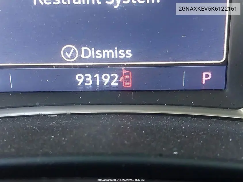 2GNAXKEV5K6122161 2019 Chevrolet Equinox Lt