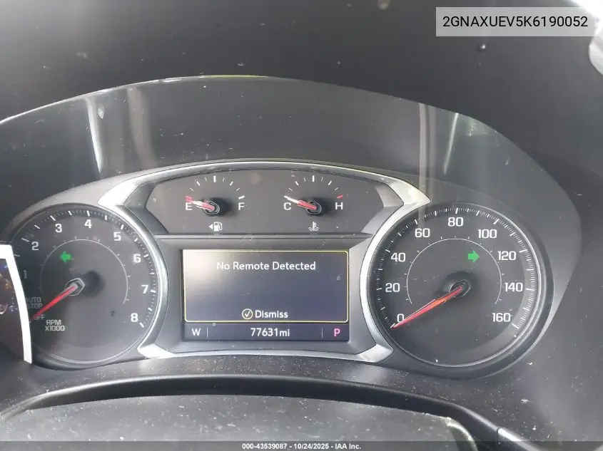 2GNAXUEV5K6190052 2019 Chevrolet Equinox Lt