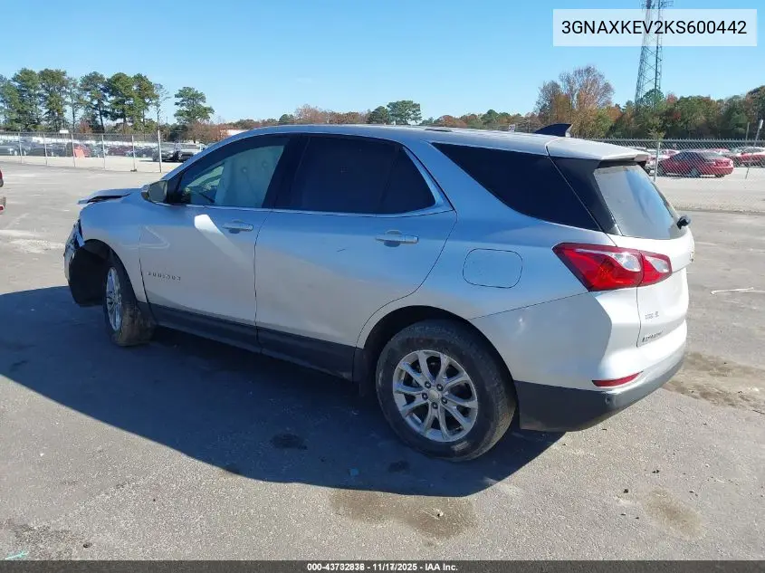 3GNAXKEV2KS600442 2019 Chevrolet Equinox Lt
