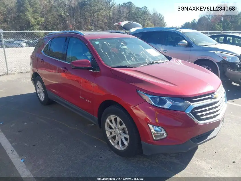 3GNAXKEV6LL234058 2020 Chevrolet Equinox Fwd Lt 1.5L Turbo