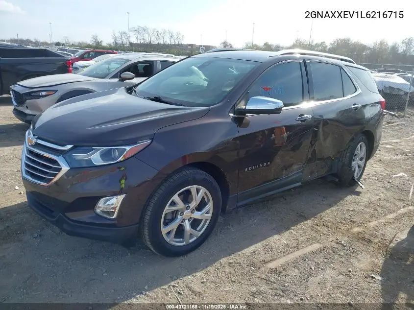 2GNAXXEV1L6216715 2020 Chevrolet Equinox Awd Premier 1.5L Turbo