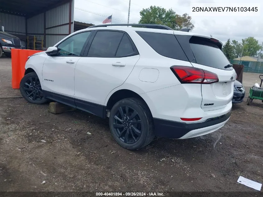 2022 Chevrolet Equinox Awd Rs VIN: 2GNAXWEV7N6103445 Lot: 40401894