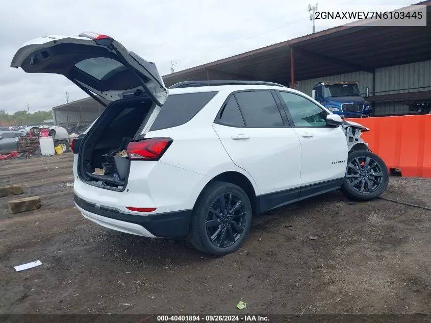 2022 Chevrolet Equinox Awd Rs VIN: 2GNAXWEV7N6103445 Lot: 40401894