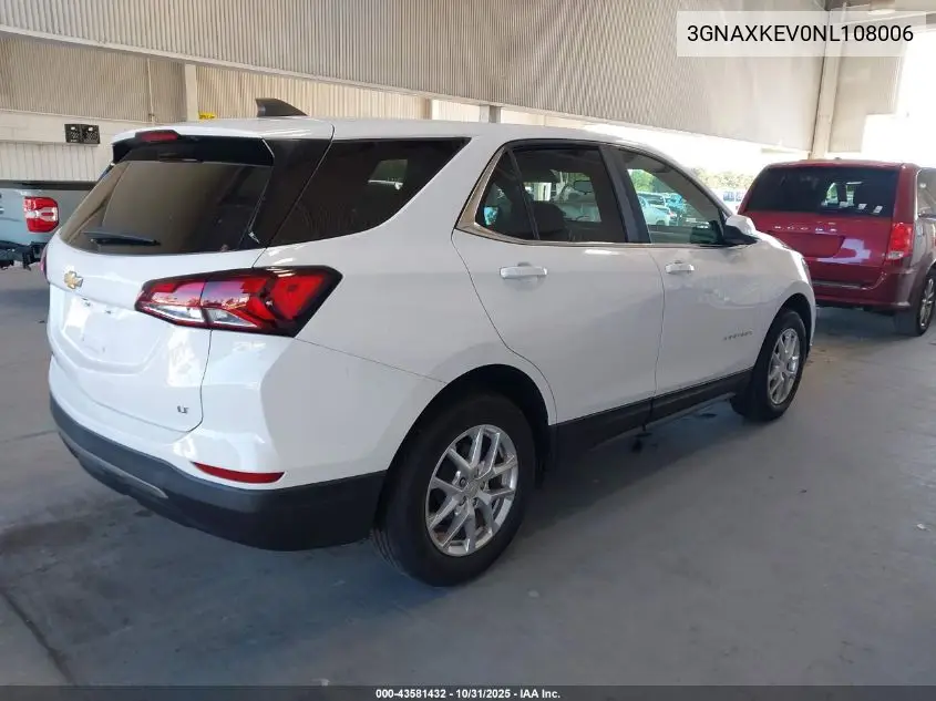 3GNAXKEV0NL108006 2022 Chevrolet Equinox Fwd Lt
